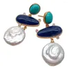 Boucles d'oreilles YYGEM géométrique naturel Sodalite culture pièce blanche perle Turquoise avec bord galvanisé pour les femmes