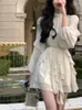 Vestidos casuais estilo praia chiffon y2k mini vestido escritório senhora manga longa elegante uma peça roupas de moda coreana verão 2024