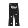 Jeans pour femmes American Harajuku High Street Trèfle à cinq feuilles brodé pour hommes et femmes Hip-Hop Oversize Loose Straight Y2K Pantalon