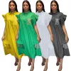 Klänning husofsd 2023 afrikanska mode damer kausal skjorta klänning pärlstil fast färg mitt kalvlängd korta klänningar för mamma