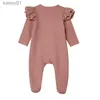 Footies 3-24M Infant Baby Girl Footies Casual Long Sleeve Jumpsuit Round Neck Zip Up Ruffle Romper Spring Fall Pink Outfit YQ240306