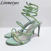 Sexy High Heels Woman Rhinestone Ankle Snake Twine Around Party Prom Shoes Female Crystal Gladiator Sandals Women 240229