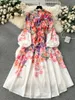 Sıradan elbiseler bahar v yaka ince uzun elbise kadınlar için vintage çiçek tek göğüslü A-line tatil kadın zarif vestidos