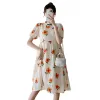 Sukienki w stylu chiński letni ubrania macierzyńskie krótkie rękaw luźna kobieta w ciąży Cheongsam sukienka moda