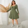 Abiti 3XL 4XL scollo a V sexy autunno taglie forti abbigliamento donna verde solido inverno abito al ginocchio colletto quadrato abito maglione a maniche lunghe