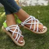 Sandalen Sommer Einfache Hausschuhe Frauen Stroh Boden Flache Seil Lässige Mode Strand Boho Stil Cross Strap Flip-Flops Schuhe