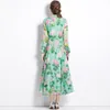 Casual jurken lente herfst runway mode enkele rij knopen bloemenprint elegante maxi dames lange mouwen Elbise Boutique gewaden