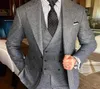 2018 Grey Men Suit na ślub Tweed Blazer Custom Classic Jacket podwójnie piersi kamizelka Slim Fit Tuxedo Eleganckie formalne 2 sztuki3766523