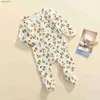 Footies FOCUSNORM 0-12M pasgeboren baby meisjes jongens Footie bloemenprint lange mouw O-hals geribbelde jumpsuit met enkele rij knopen YQ240306