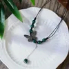 Anhänger Halsketten Handgefertigte chinesische Vintage-Schmetterlings-Halskette für Damen im ethnischen Stil, antike Kragenkette, Kordelzug-Halskette