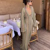 Casual Kleider Bunte Gestreifte Frauen Häkeln Stricken Lange Maxi Party Robe Ausgestellte Ärmel V-ausschnitt Sexy Club Funky Strand