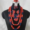 Dudo Nature Coral Jewelry 나이지리아 산호 구슬 3 레이어 신부 목걸이 전통 아프리카 웨딩 보석 세트