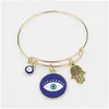 Pulseras con dijes Venta al por mayor Pulsera de mal de ojo Hamsa Mano de protección Brazalete para sus mujeres Día de la madre Joyería Regalos Entrega de gota Dho3D