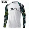 Casual overhemden voor heren Huk Heren Visserskleding Hoed T-shirt Lange mouw Technologie Shirt met capuchon Zomer Buitensporten Sneldrogend Ademende kleding L240306