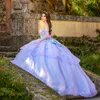 Luxe Lilas Bleu Ciel Brillant Quinceanera Robe Chérie Applique Dentelle Tulle 2024 Robe De Bal Balayage Train Robe De Bal Robes de 15