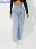 Denimcolab 2023 Hohe Taille Gerade Bein Jeans Frau Einfache Stil Casual Baumwolle Denim Hosen Damen Lose Streetwear 240229