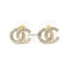 Stud CHANNEL Letter Earrings Studs Women Simple Designer Rhinestone Ear Jewelry Lucky Gold White K Color 925 240306