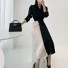 South Korea 2024 Early Spring New Light Luxury Fashion Temperament Niche Color Blocking Waist Slimming Shirt Dress Women's Long Skirt
