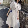 Dress 2023 New Summer Fashion Age Reducing Doll Neck Panel Button Casual Loose and Simple Texture Short Sleeve Solid Color Dress