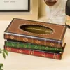 Tissue Boxes Napkins American Creative Wooden Drawn Paper Box Book Box Styling Paper Napkin Box Art Restaurant Paper Napkin Storage Box Decoration T240306