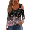 Dames T-shirts Mode Los T-shirt Lange mouw Metalen ring Bloemenprint Casual top