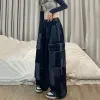 청바지 2023 여자 일본 세련된 넓은 다리 바지 빈티지 패치 워크 격자 무늬 포켓 바지 스트리트웨어 Y2K 옷 판탈론