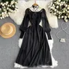 Casual Dresses Solid Spring Korean Party Elegant A-Line High Waist Long Sleeve Fall Birthday Dress For Women Woman 2024 Luxury Vestido