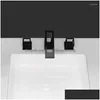 Rubinetti per lavandino del bagno Rubinetto di design Nero opaco Griglia quadrata Rubinetto per acqua 3 fori Miscelatore per lavabo freddo montato su ponte separato Consegna a goccia H Dhqd4