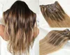 Extensions de cheveux humains brésiliens à clips Balayage 4 brun foncé mélangé 27 blond miel et couleur 10 brun doré ombré4878022