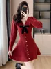 Casual Dresses Year Sweet Girls Cute Knitted Short Dress Women Long Sleeve V Neck Buttons Bowknot Party Dinner Harajuku Mini Vestidos