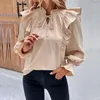 Женские блузки, блузка с оборками, французские рубашки, лето 2024, свободный топ с круглым вырезом, женская одежда, однотонный YCMYUNYAN с длинными рукавами