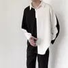 Herren T-Shirts Koreanische Persönlichkeit Schwarz Weiß Langarm Männer Poloshirt Gespleißt Hit Farbe Teenager Business All-Match Casual Übergroß