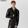 Men Jackets Solid Color Lapel Long Sleeve One Button Crop Coats PU Leather Streetwear Fashion Men Outerwear INCERUN S-5XL 240227