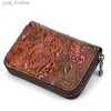 Money Clips Women Zipper Short Wallet Credit/ID Card Holder Flower Pattern Genuine Leather Female Coin Pocket Clutch Money Bag Bifold wallet L240306