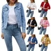 2023 Donna Giubbotti di jeans corti Moda femminile Casual Manica lunga Risvolto Tasca con bottoni solidi Giacca di jeans sottile Autunno Inverno Cappotto 240229