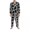 Homens sleepwear pijamas homem abstrato geometria diária nightwear doodled impressão 2 peças vintage conjunto de mangas compridas na moda oversized casa terno