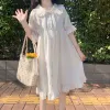 Klänning 2021 japansk lolita stil sommar kvinnor vit klänning peter pan krage hög midja lös klänning flare hylsa fest söt kawaii klänning