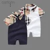 Footies High quality Baby Rompers baby boys plaid jumpsuits toddler kids lapel short sleeve cotton climb clothes fashion newborn lattice Bodysuit 3 models 240306