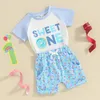 Conjuntos de roupas Bebê Menina Aniversário Outfit Doce One Donut Manga Curta T-shirt Top Candy Shorts Set Roupas de Verão