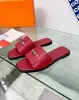 High end brand Woman sandals genuine leather small silver buckle outdoor flip flops, beach shoes size 35-42 with box and shopping bag