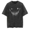 Men's T Shirts Anime Graphic T-shirt For Men Women Vintage Black Washed Cotton Tees Tops Oversized Tshirt Harajuku Gothic Streetwear Outfits