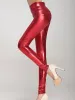 Legging Glanzende sexy legging Dames Potloodbroek Hoge taille Leggins Stretch Elastisch Mager Mode Strak Zilver Goud