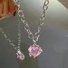 Colar brincos conjunto rosa cristal coração pingente colares bowknot anéis para mulheres meninas y2k kpop doce legal aberto dedo festa jóias presente