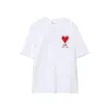 Camiseta bordada de amor bordada de manga curta de manga curta e feminina Camiseta solta de algodão redonda Camiseta de camiseta de designer de meia manga Homada Camiseta alta Pêssego Heart 832