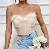 Camis Feather Patchwork Women Strapless Corset Crop Top 2023 Summer Solid Slim Sleeveless Off Shoulder Tubs Tops Daily Party Outfit