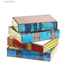 Decorative Objects Figurines New STAINED GLASS STACKED BOOKS LAMP Colored Resin Stacking Book Light T240306