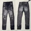 Jeans herrar jeans designer jeans mens byxa mens smala fit elastisk broderi mode jean stil katt whisker blekande mäns trasiga hål jeans samma stil hög kvalitet
