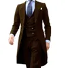 2023 Ny ankomst Long Coat Designs kinesiska röda män passar mild mens tuxedo prom blazer anpassade 3 stycken (jacka+väst+byxor)