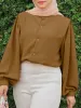 Tops ZANZEA 2023 Herfst Vintage Shirt Vrouwen Elegante Lange Lantaarn Mouw Blouse Mode Moslim Tops Eid Mubarek Ramadan Turkije Blusas