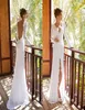 2015 Karen långa ärmar Julie Vino bröllopsklänningar Sexig rygglös spets Applique front split mantel brudklänningar vestidos de novia2084520